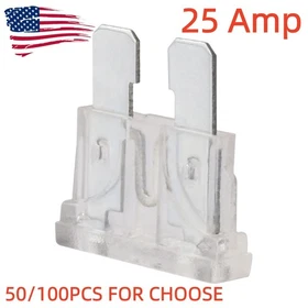 50/100PACK 25Amp Clear Blade Fuse Fit for Regular ATC/ATO Plug-in Fuses Auto Car