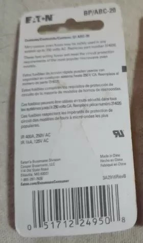 BP-ABC-20 BUSSMANN ELECTRICAL Fuse Acting Microwave Oven Cd #2