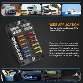 12-WAY IKAUFEN Blade Fuse Box Block Holder Led Indicator Auto #3