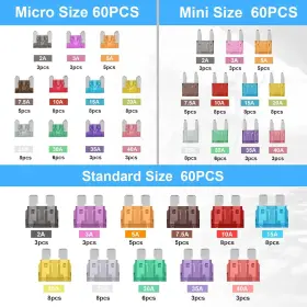 180PCS TURBO-ROOFINDS Car Mini Blade Fuse Standard Automoti