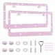 Bling License Plate Frame for Women, 2Pack Rhinestone Handcrafted Crystal Premiu