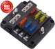 12 Volt Fuse Block Waterproof Boat Panel LED Warning 6 Circuits Negative Bus US