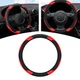 AMZAUTO Carbon Fiber Car Steering Wheel Cover, 15 Inch 1 PC, Black & Red 
